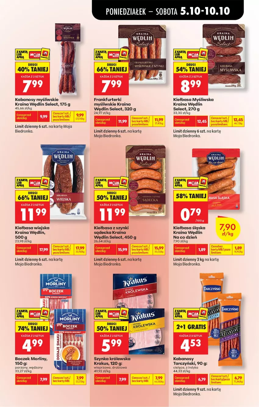 Gazetka promocyjna Biedronka - Od Poniedziałku - ważna 05.10 do 07.10.2026 - strona 52 - produkty: Boczek, Fa, Frankfurterki, Kabanos, Kiełbasa, Kiełbasa śląska, Kiełbasa wiejska, Krakus, Morliny, Szynka, Szynka Królewska, Tarczyński