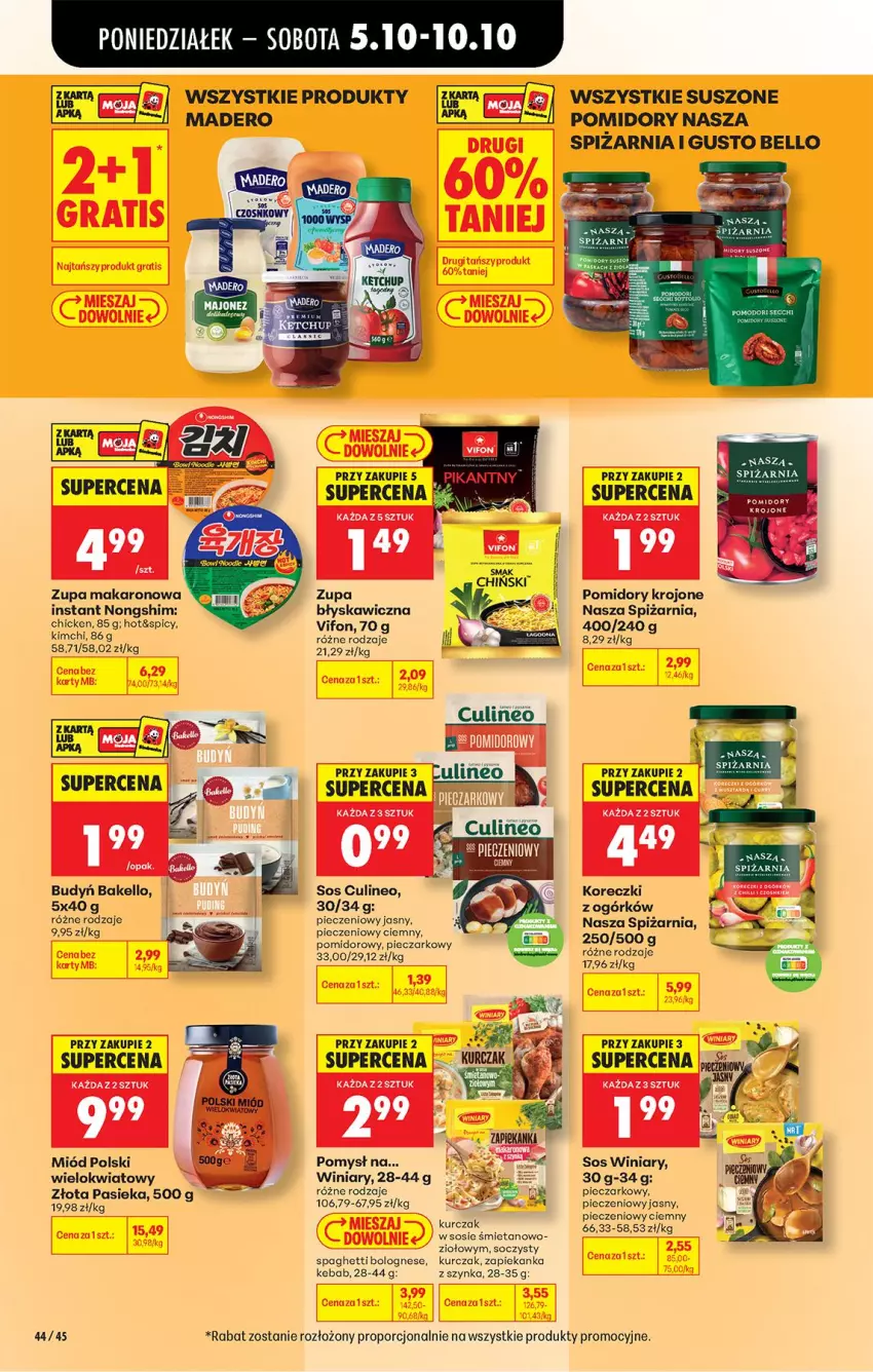 Gazetka promocyjna Biedronka - Od Poniedziałku - ważna 05.10 do 07.10.2026 - strona 59 - produkty: Bell, Budyń, Kebab, Kurczak, Majonez, Makaron, Miód, Piec, Pomidory, Pomidory krojone, Por, Sos, Spaghetti, Suszone pomidory, Szynka, Winiary, Zapiekanka, Zupa