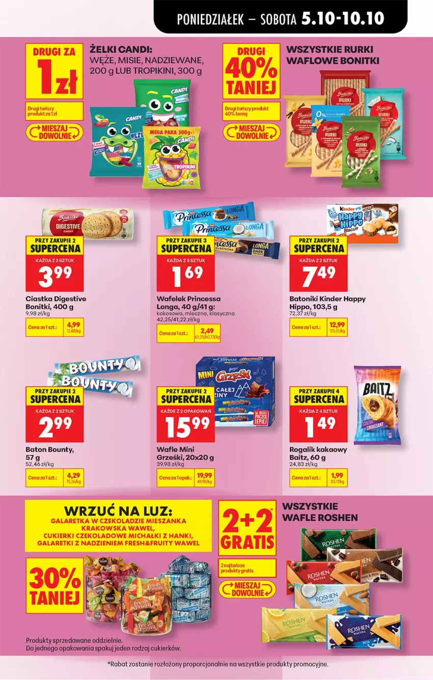 Gazetka promocyjna Biedronka - Od Poniedziałku - ważna 05.10 do 07.10.2026 - strona 62 - produkty: Baton, Bonitki, Bounty, Ciastka, Cukier, Grześki, Kakao, Kinder, Kokos, Por, Princessa, Rogal, Rurki, Tonik, Wafelek, Wafle