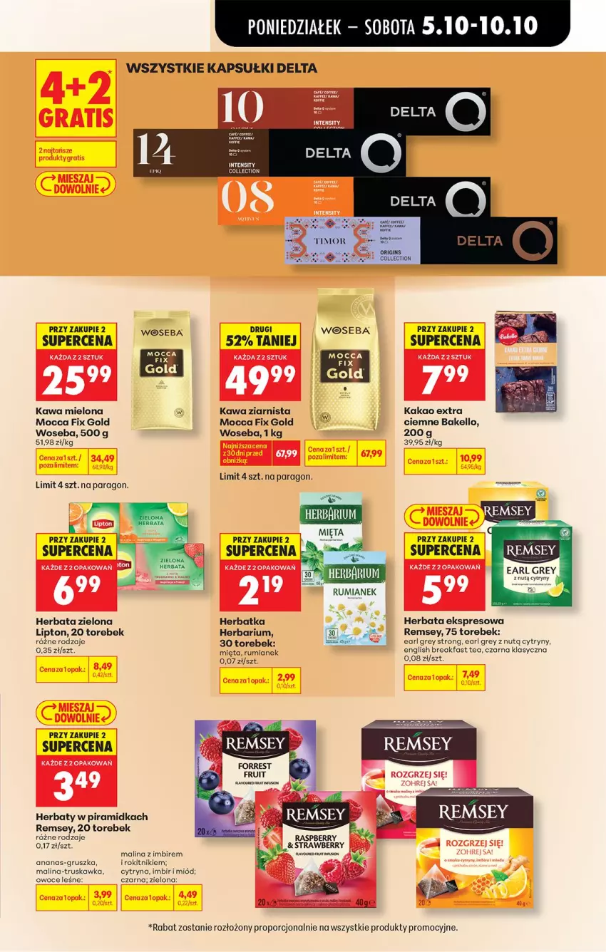 Gazetka promocyjna Biedronka - Od Poniedziałku - ważna 05.10 do 07.10.2026 - strona 66 - produkty: Ananas, Cytryny, Earl Grey, Fa, Gin, Gra, Herbata, Imbir, Kakao, Kawa, Kawa mielona, Kawa ziarnista, Lipton, Mięta, Miód, Mocca Fix Gold, Owoce, Por, Rum, Woseba