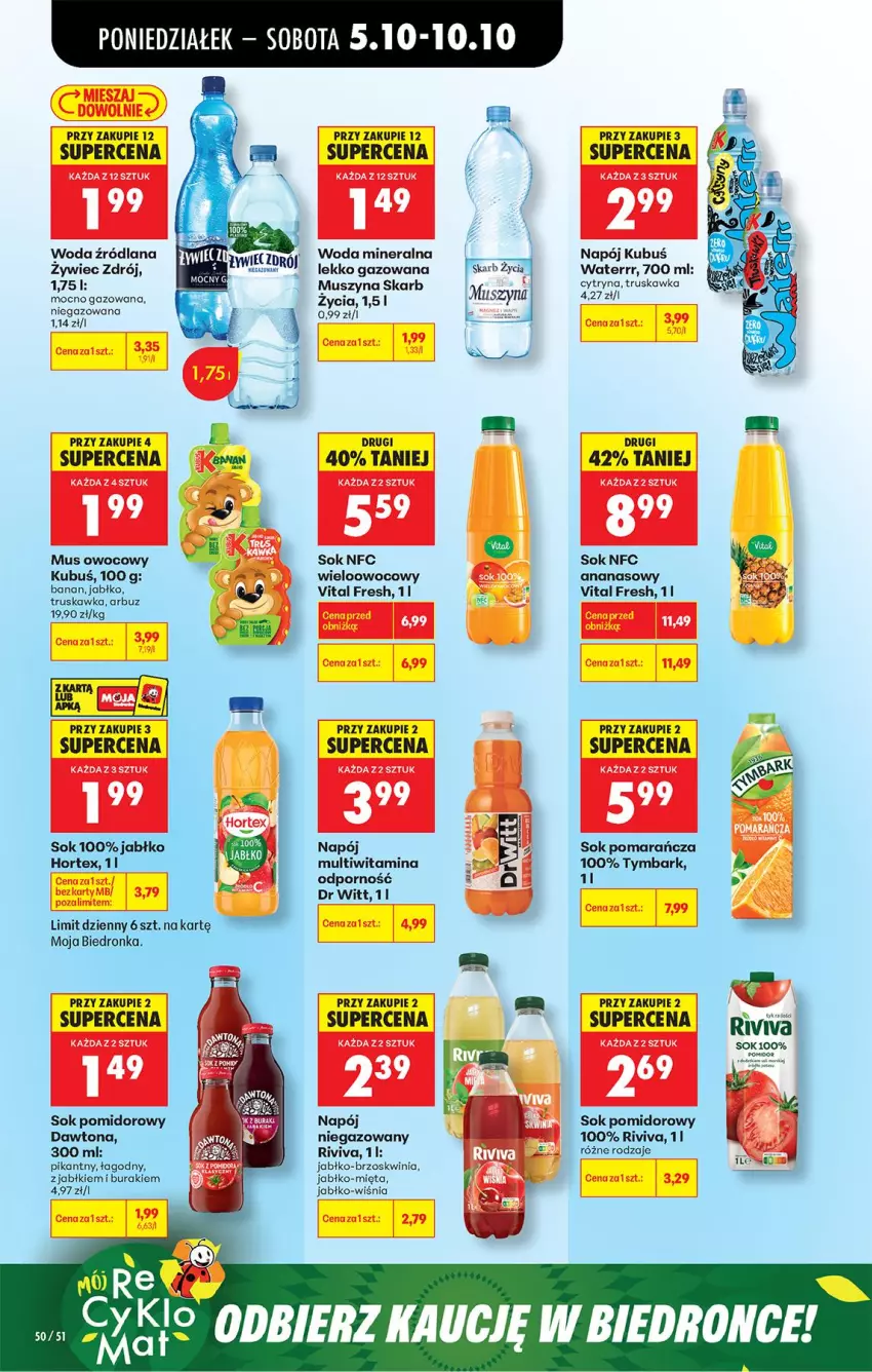 Gazetka promocyjna Biedronka - Od Poniedziałku - ważna 05.10 do 07.10.2026 - strona 69 - produkty: Ananas, Arbuz, Buraki, Dawtona, Hortex, Kubuś, Kubuś Waterrr, LANA, Mięta, Mus, Napój, Por, Sok, Sok pomidorowy, Szyna, Tymbark, Woda, Woda mineralna