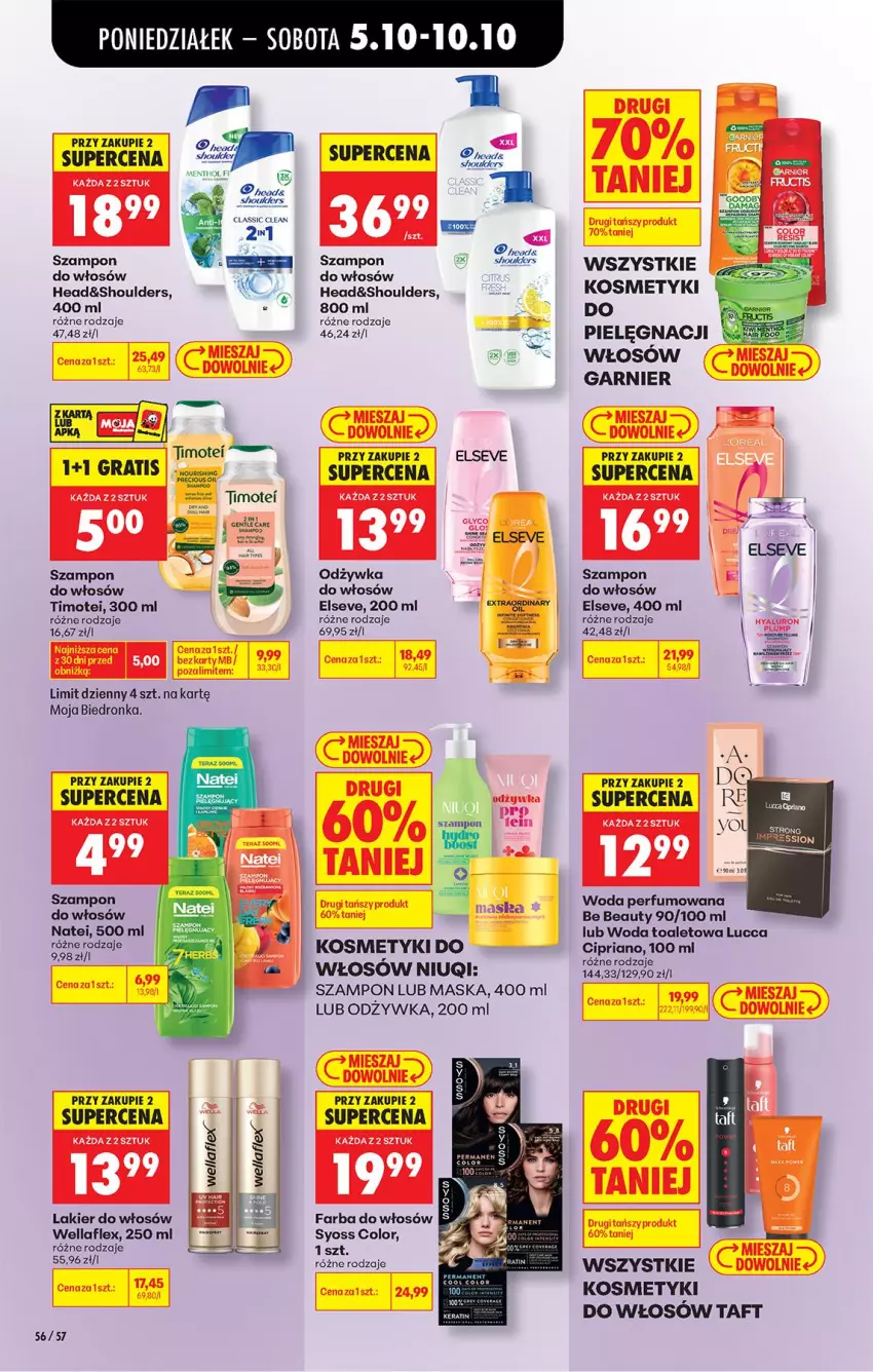 Gazetka promocyjna Biedronka - Od Poniedziałku - ważna 05.10 do 07.10.2026 - strona 75 - produkty: Be Be, Elseve, Fa, Farba do włosów, Fructis, Garnier, Gra, Lakier, Lakier do włosów, Maska, Odżywka, Perfum, Syoss, Szampon, Taft, Wella, Wellaflex, Woda, Woda perfumowana, Woda toaletowa