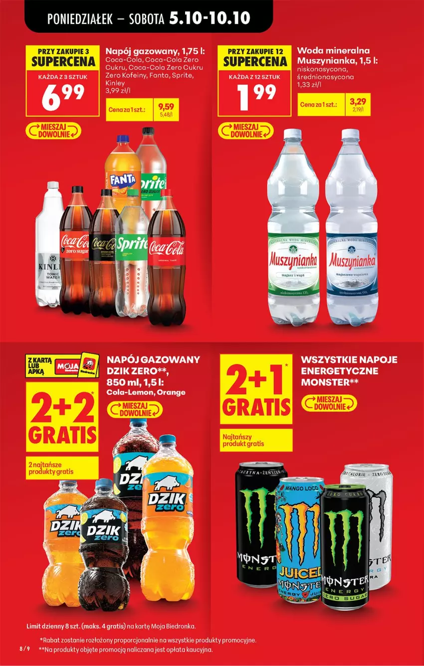 Gazetka promocyjna Biedronka - Od Poniedziałku - ważna 05.10 do 07.10.2026 - strona 8 - produkty: Coca-Cola, Fa, Fanta, Gra, Mus, Muszynianka, Napój, Napój gazowany, Napoje, Por, Sprite, Woda, Woda mineralna