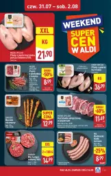 Gazetka promocyjna Aldi - Pełna oferta - Gazetka - ważna od 02.08 do 02.08.2025 - strona 33 - produkty: Kurczak, Sok, Por, Sokołów, Karkówka wieprzowa, Mięsne specjały, Kiełbaski białe, Burger, Boczek