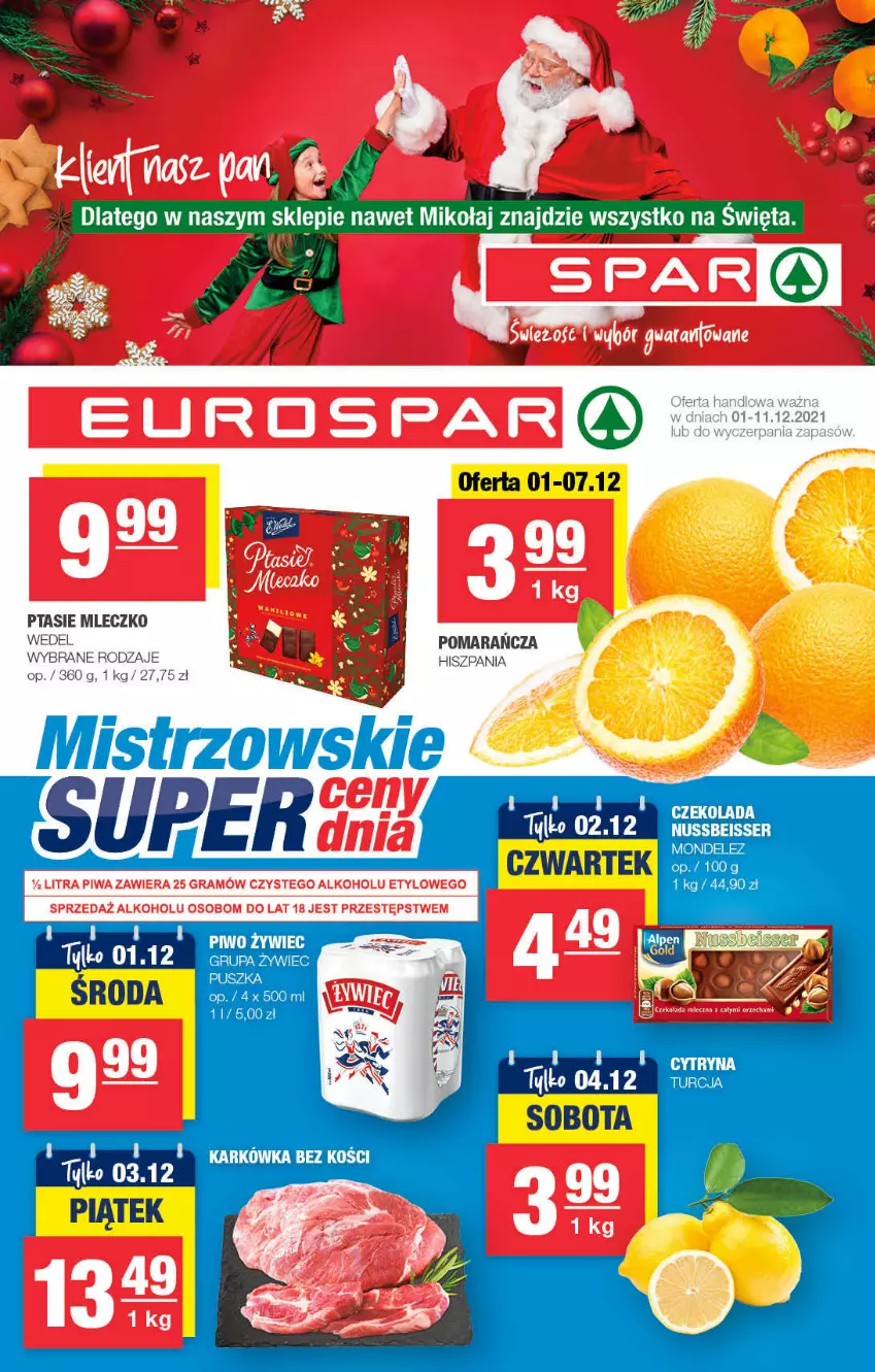 Gazetka promocyjna Spar - EuroSpar - ważna 28.11 do 08.12.2021 - strona 1 - produkty: Czekolada, Mleczko, Ptasie mleczko, Ser