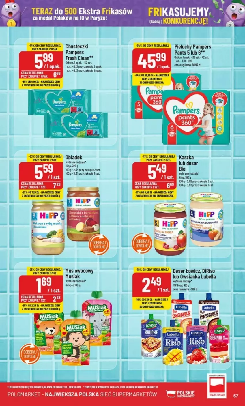 Gazetka promocyjna PoloMarket - ważna 31.07 do 06.08.2024 - strona 53 - produkty: Bell, Bella, BIC, Chusteczki, Deser, Lubella, Mus, Olej, Owsianka, Pampers, Pieluchy, Saga, Ser