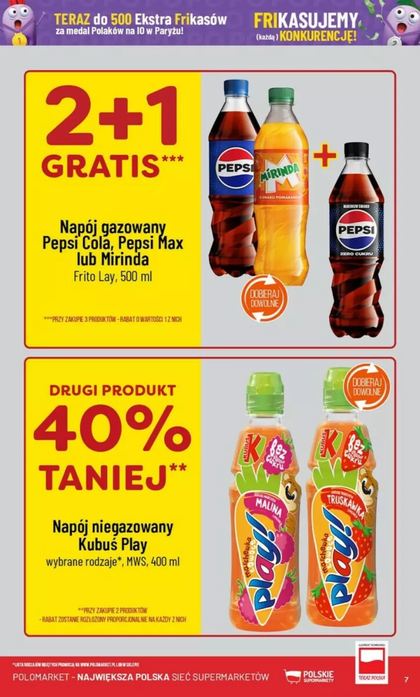 Gazetka promocyjna PoloMarket - ważna 31.07 do 06.08.2024 - strona 62 - produkty: Kubuś, Mirinda, Napój, Napój niegazowany, Pepsi, Pepsi max, Tera