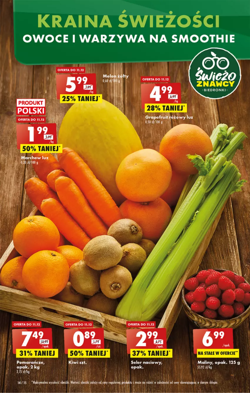 Gazetka promocyjna Biedronka - Gazetka - Biedronka.pl - ważna 08.12 do 14.12.2022 - strona 14 - produkty: Feta, Gra, Kiwi, Maliny, Melon, Owoce, Pomarańcze, Seler naciowy, Smoothie, Warzywa