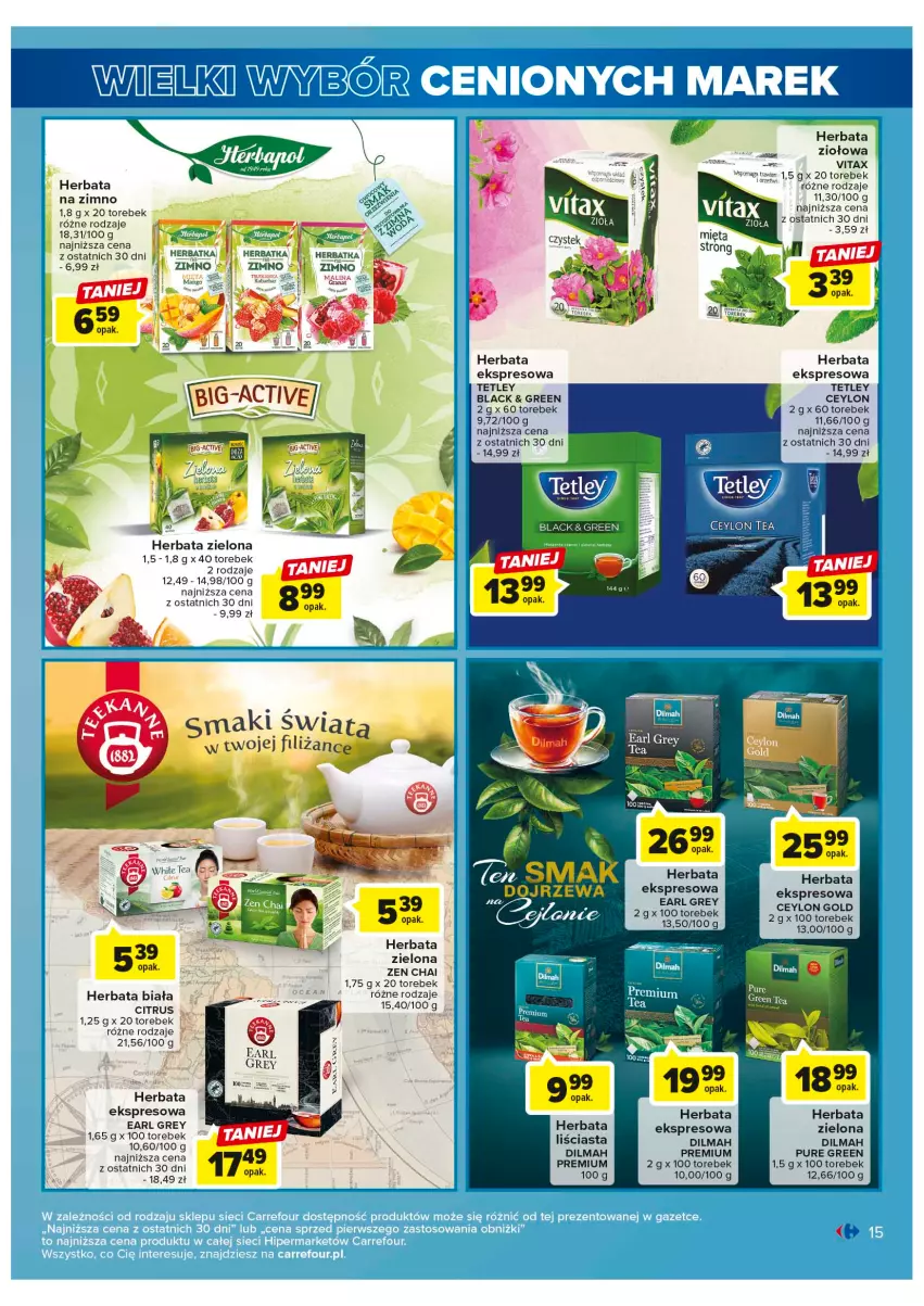 Gazetka promocyjna Carrefour - Gazetka Wielki wybór cenionych marek - ważna 30.05 do 10.06.2023 - strona 15 - produkty: Dilmah, Herbata, Lack, Pur, Tetley, Vitax