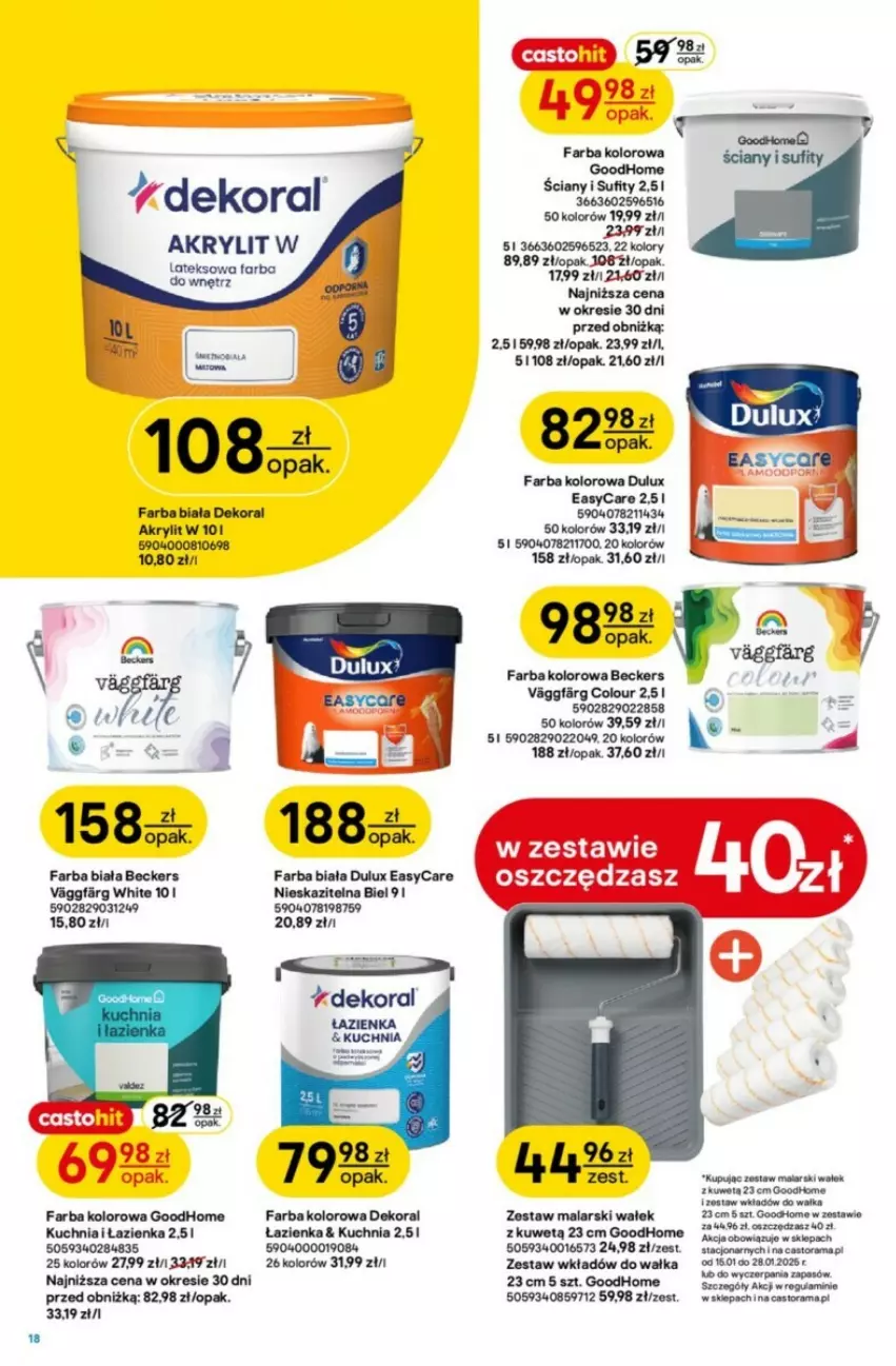 Gazetka promocyjna Castorama - ważna 15.01 do 28.01.2025 - strona 10 - produkty: Astor, Beckers, Dekoral, Dulux, Fa, Farba do wnętrz, Kuchnia, Rama, Wałek