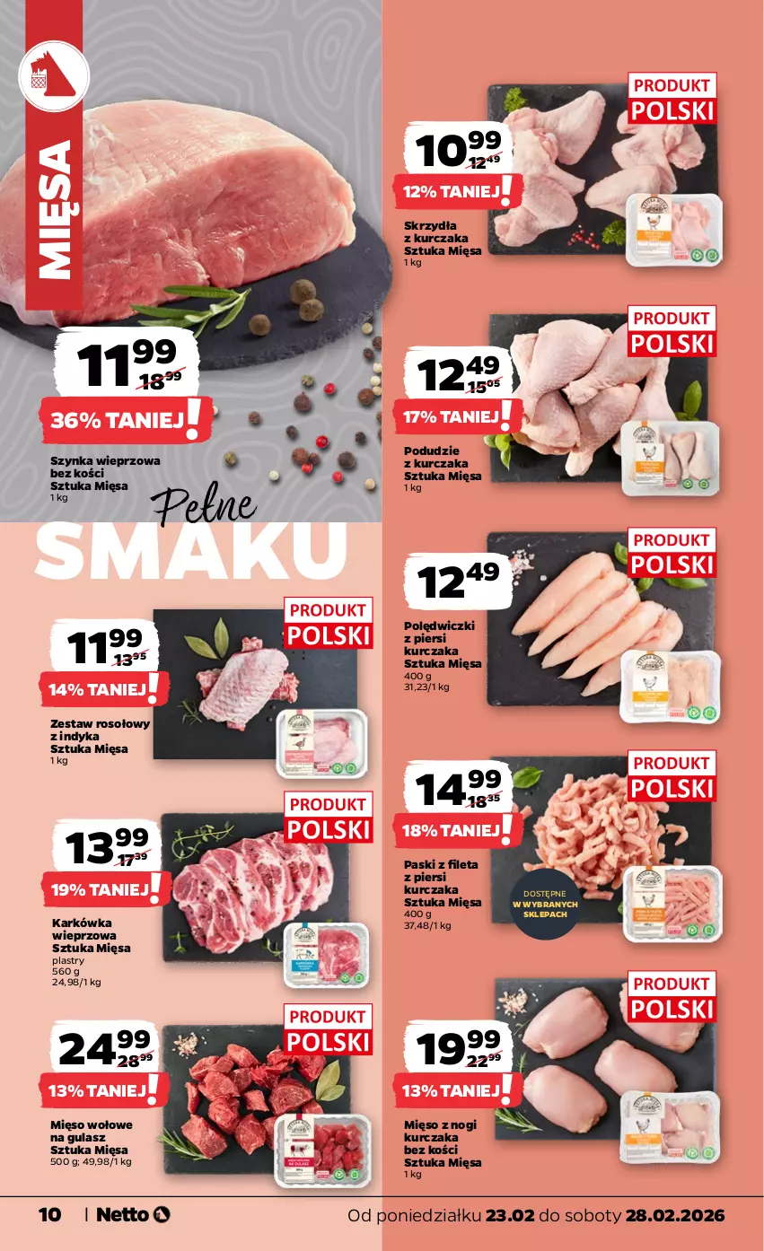 Gazetka promocyjna Netto - Od Poniedziałku - ważna 23.02 do 28.02.2026 - strona 10 - produkty: Karkówka wieprzowa, Kurczak, Mięso, Mięso wołowe, Podudzie z kurczaka, Szynka, Szynka wieprzowa