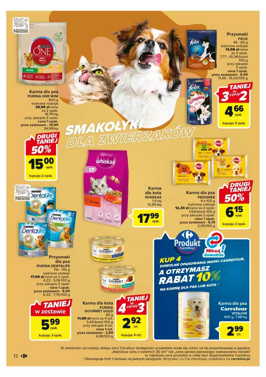 Gazetka promocyjna Carrefour - Gazetka Market - ważna 24.04 do 06.05.2023 - strona 12 - produkty: Felix, Gourmet Gold, Kosz, Pedigree, Przysmaki, Pur, Purina, Whiskas