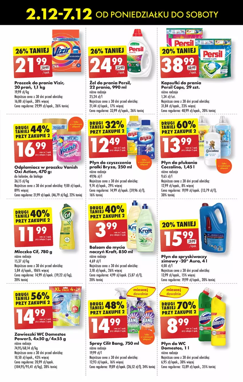 Gazetka promocyjna Biedronka - Od Poniedziałku - ważna 02.12 do 07.12.2024 - strona 61 - produkty: Bryza, Cif, Coccolino, Domestos, Kapsułki do prania, Mleczko, Odplamiacz, Okno, Persil, Płyn do płukania, Płyn do spryskiwaczy, Płyn do wc, Pralki, Proszek do prania, Vanish, Vizir, Zawieszki