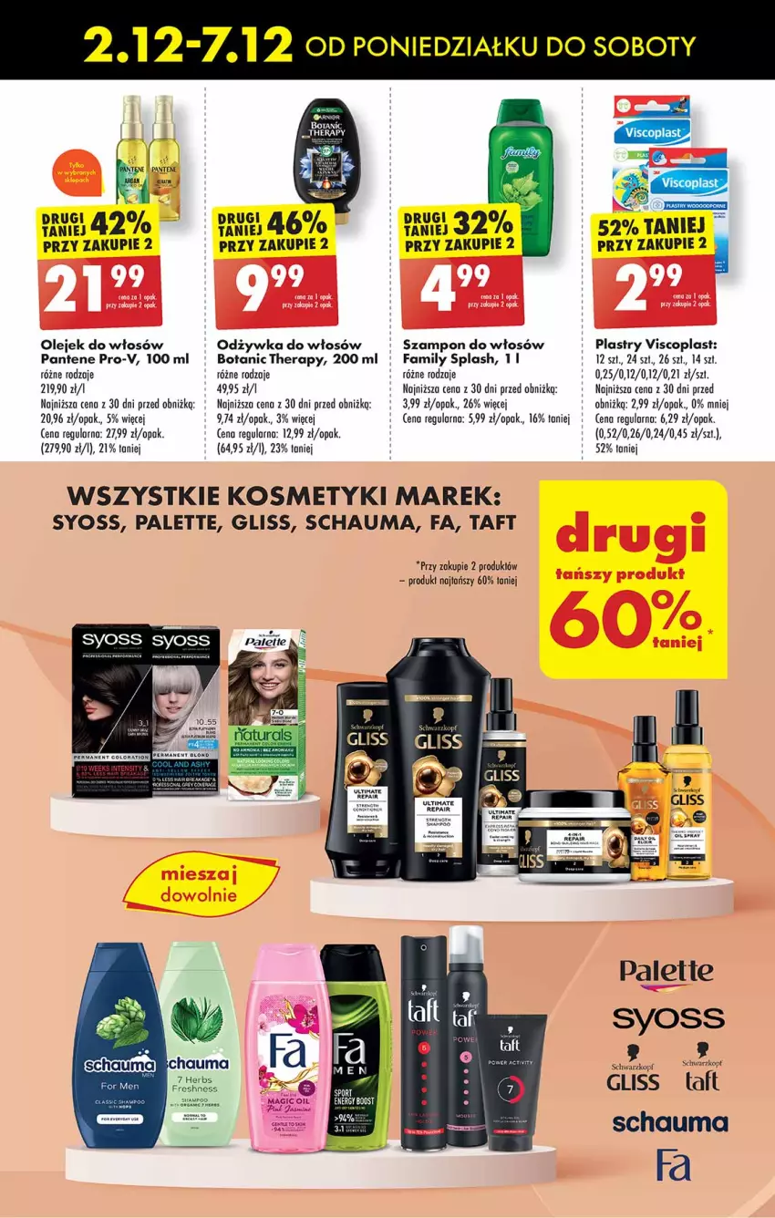 Gazetka promocyjna Biedronka - Od Poniedziałku - ważna 02.12 do 07.12.2024 - strona 71 - produkty: Fa, Odżywka, Olej, Palette, Pantene, Schauma, Syoss, Szampon, Taft, Viscoplast