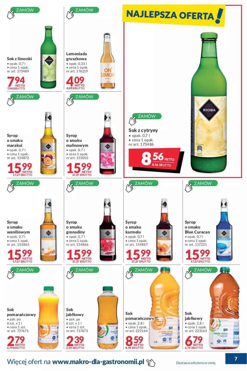 Gazetka promocyjna Makro - [Oferta promocyjna] Dostawa - ważna 08.03 do 04.04.2022 - strona 7 - produkty: Cytryny, Lemoniada, Sok, Sok jabłkowy, Sok pomarańczowy, Syrop