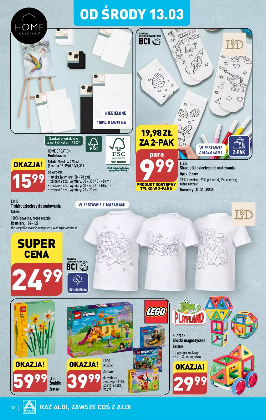 Gazetka promocyjna Aldi - Pełna oferta - ważna 11.03 do 16.03.2024 - strona 38 - produkty: Dzieci, Karp, Klocki, LEGO, Obraz, Skarpetki, T-shirt, Wełna