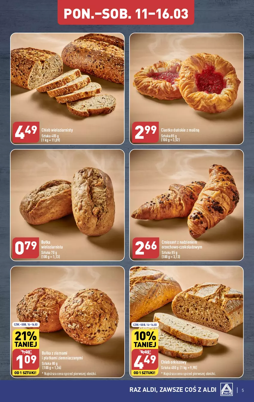 Gazetka promocyjna Aldi - Pełna oferta - ważna 11.03 do 16.03.2024 - strona 5 - produkty: Bułka, Bułka wieloziarnista, Chleb, Chleb wieloziarnisty, Croissant