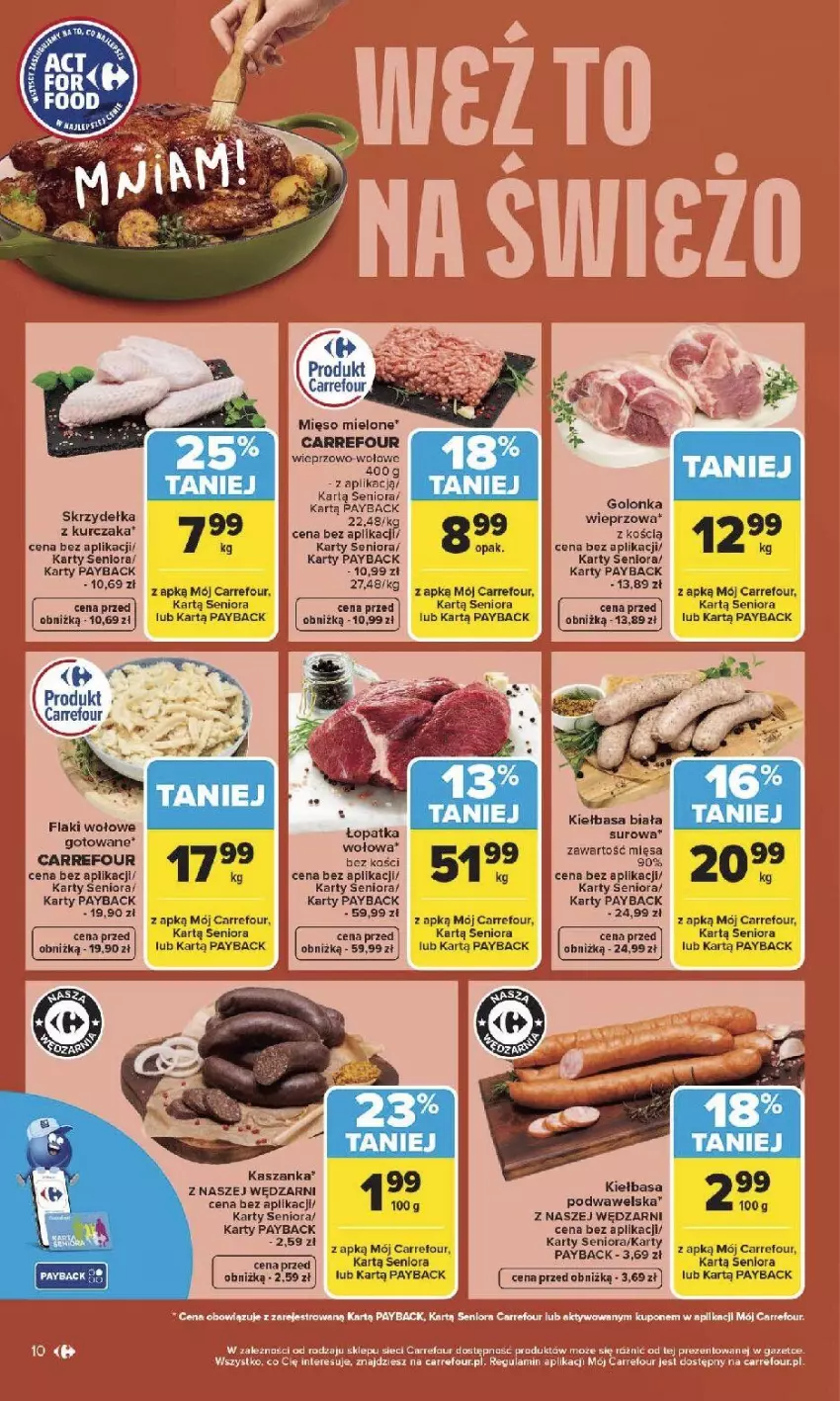 Gazetka promocyjna Carrefour - Gazetka Carrefour, Market od poniedziałku! - ważna 27.04 do 02.05.2026 - strona 12 - produkty: Fa, Flaki, Flaki wołowe, Kasza, Kaszanka, Kiełbasa, Kiełbasa biała, Kiełbasa podwawelska, Kurczak, Mięso, Skrzydełka z kurczaka, Wawel