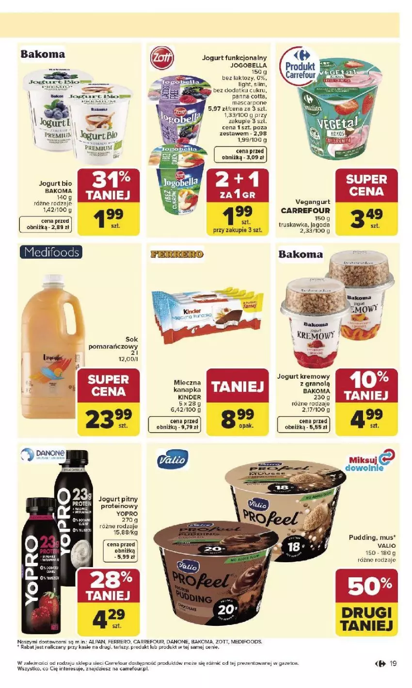 Gazetka promocyjna Carrefour - Gazetka Carrefour, Market od poniedziałku! - ważna 27.04 do 02.05.2026 - strona 21 - produkty: Bakoma, Bell, Bella, Danone, Fa, Ferrero, Gra, Jogurt, Jogurt bio, Kinder, Mascarpone, Mleczna kanapka, Mus, Panna cotta, Pudding, Vegangurt, Zott