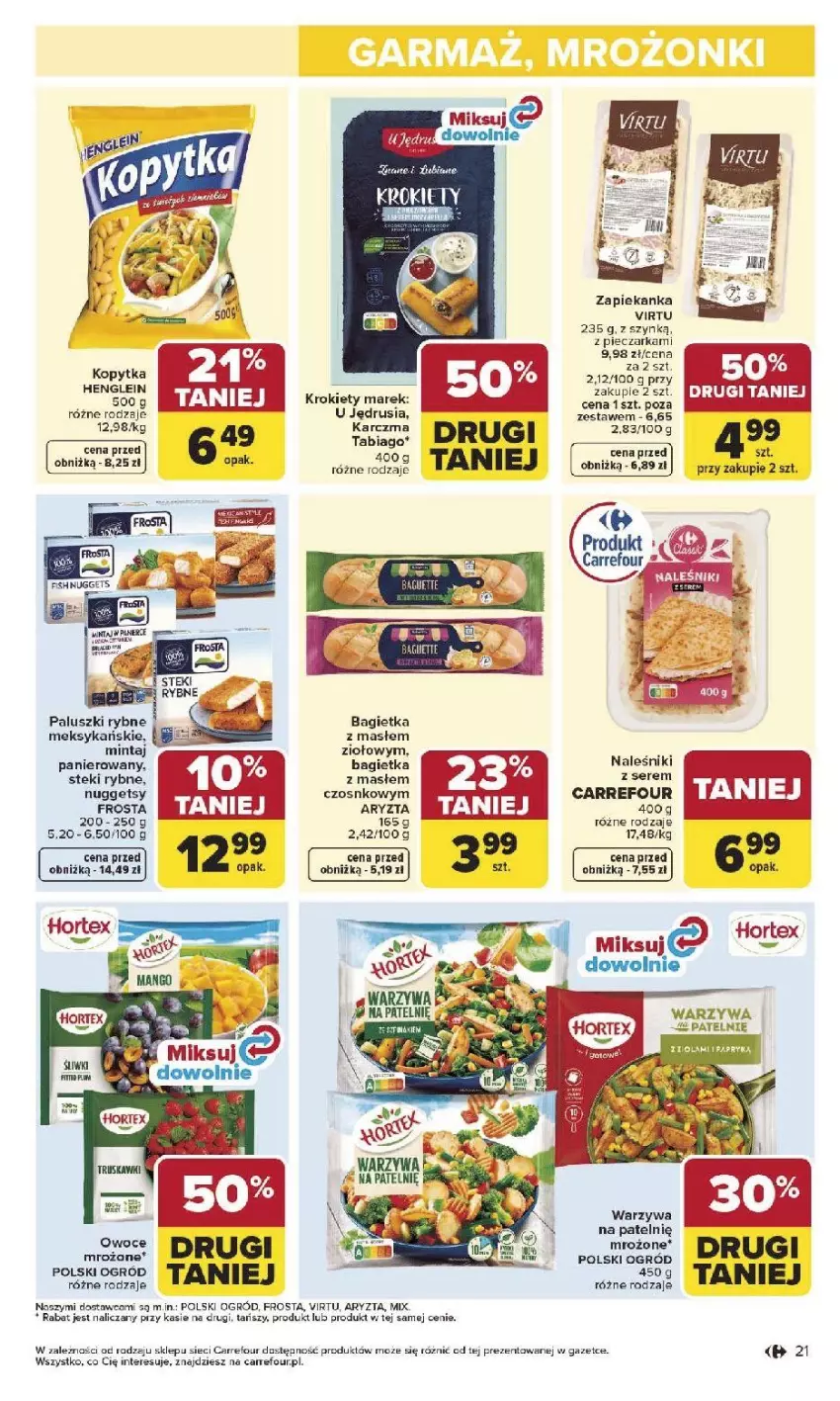 Gazetka promocyjna Carrefour - Gazetka Carrefour, Market od poniedziałku! - ważna 27.04 do 02.05.2026 - strona 23 - produkty: Bagietka, Frosta, Kopytka, Mintaj, Naleśniki, Ogród, Owoce, Paluszki rybne, Piec, Pieczarka, Ser, Stek, Virtu, Warzywa, Zapiekanka