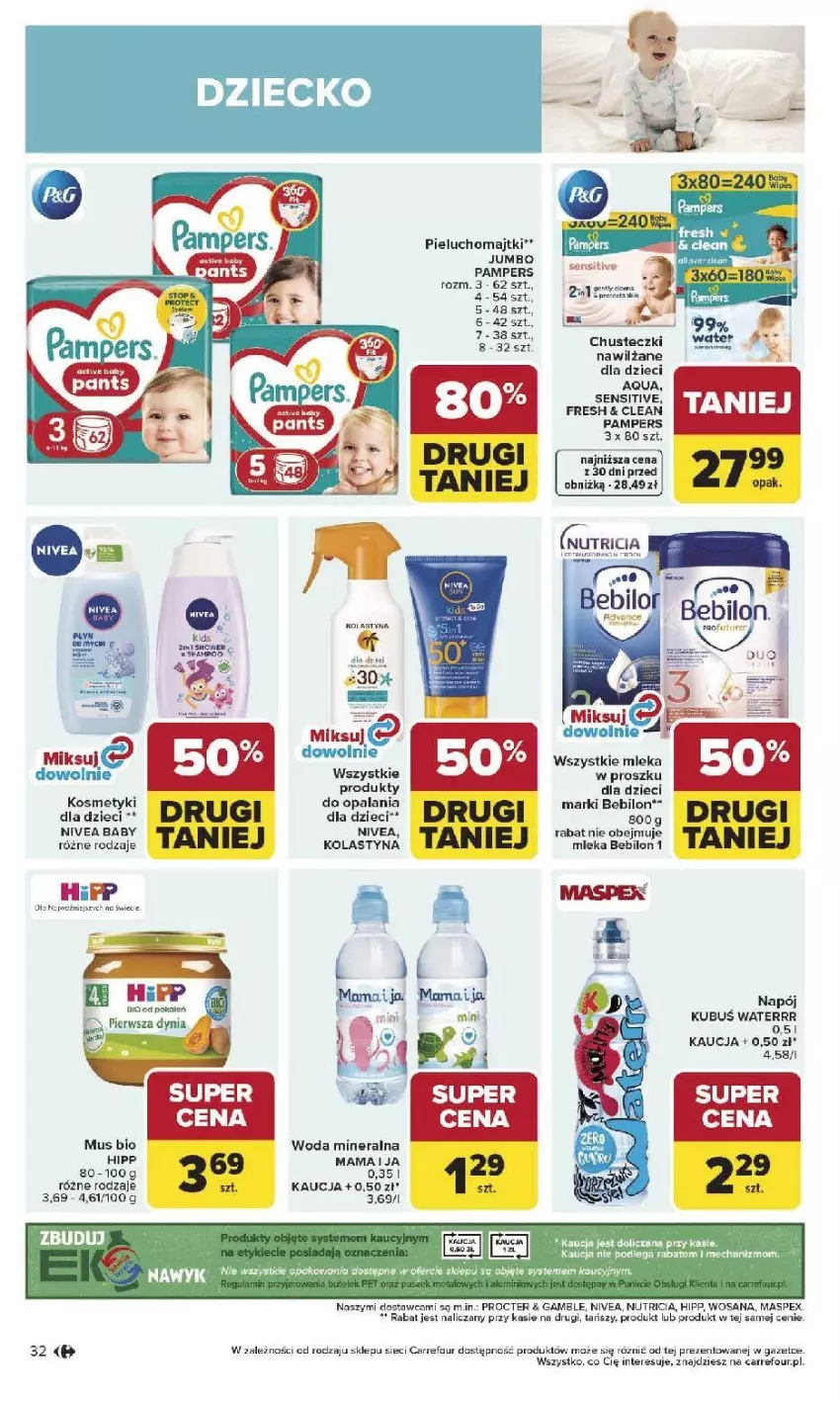 Gazetka promocyjna Carrefour - Gazetka Carrefour, Market od poniedziałku! - ważna 27.04 do 02.05.2026 - strona 34 - produkty: BEBILON, Dzieci, HiPP, Kubuś, Kubuś Waterrr, Majtki, Mus, Nivea, Pampers, Pieluchomajtki, Wosana
