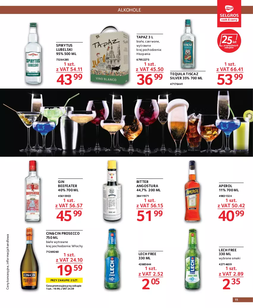 Gazetka promocyjna Selgros - Oferta gastronomiczna - ważna 06.10 do 19.10.2022 - strona 11 - produkty: Alkohole, Aperol, Gin, Prosecco, Tequila