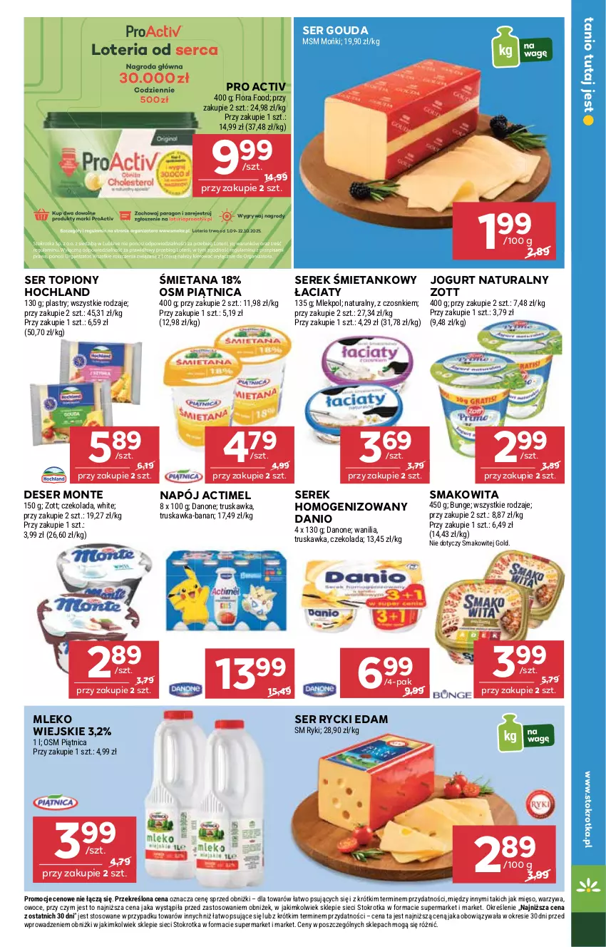 Gazetka promocyjna Stokrotka - otw bez lady - ważna 11.09 do 12.09.2025 - strona 15 - produkty: Actimel, Czekolada, Danio, Danone, Deser, Edam, Flora, Gouda, Gry, Hochland, Jogurt, Jogurt naturalny, Mięso, Mleko, Mola, Monte, Napój, Owoce, Piątnica, Rycki Edam, Ser, Ser topiony, Serek, Serek homogenizowany, Smakowita, Top, Warzywa, Zott
