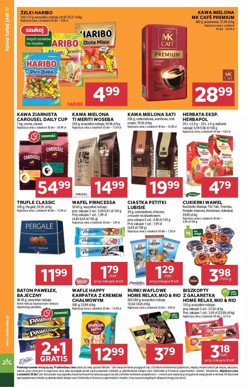 Gazetka promocyjna Stokrotka - otw bez lady - ważna 11.09 do 12.09.2025 - strona 18 - produkty: Baton, Biszkopty, Ciastka, Cukier, Cukierki, Gala, Gra, Haribo, Herbapol, Herbata, Karp, Kawa, Kawa mielona, Kawa ziarnista, Lubisie, Mięso, Mus, Owoce, Pastylki, Princessa, Rurki, Sati, Wafle, Warzywa, Wawel, Woseba