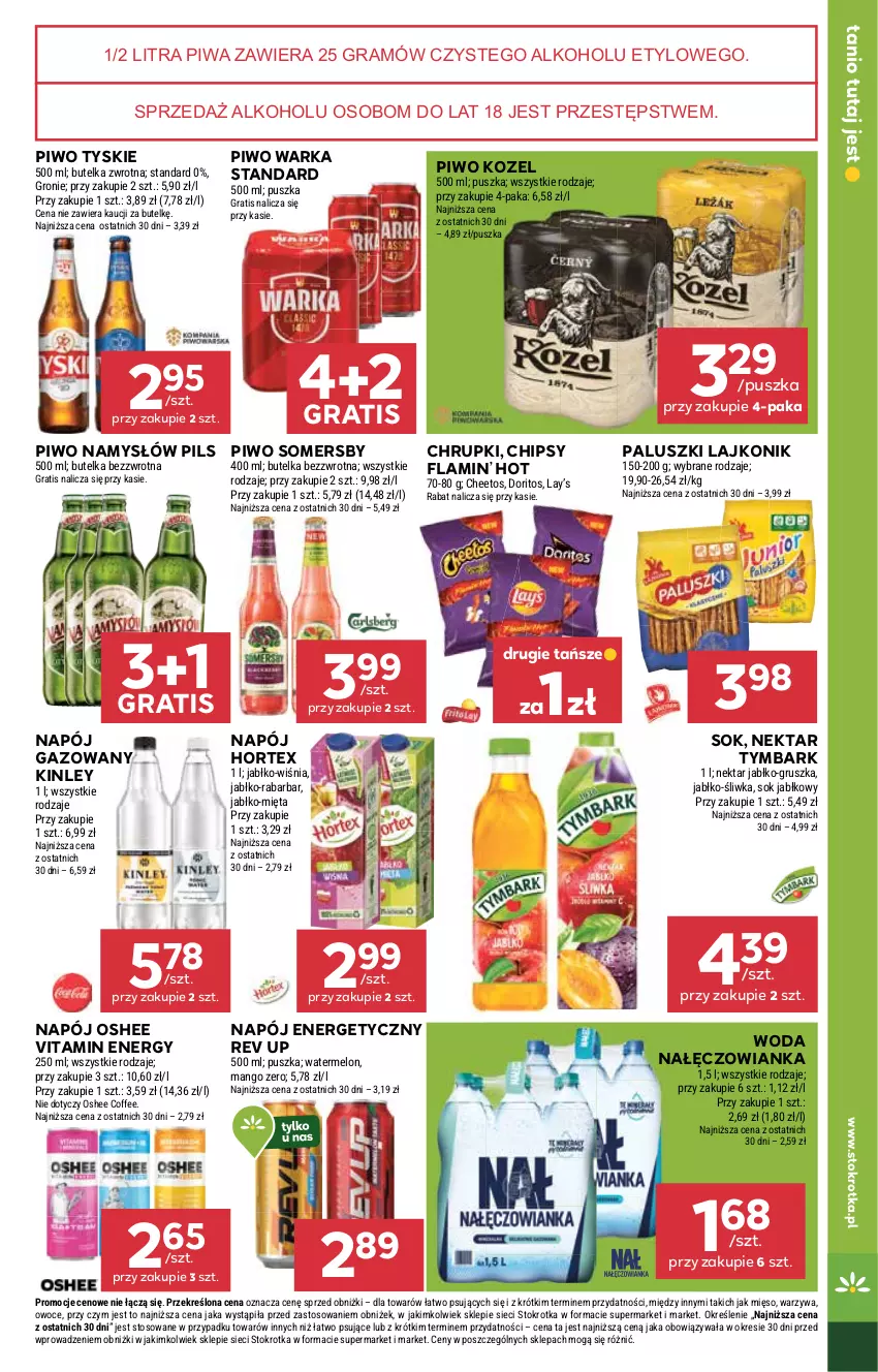 Gazetka promocyjna Stokrotka - otw bez lady - ważna 11.09 do 12.09.2025 - strona 33 - produkty: Cheetos, Chipsy, Chrupki, Gra, Hortex, Kozel, Lajkonik, Lay’s, Mango, Melon, Mięso, Mięta, Nałęczowianka, Namysłów, Napój, Napój energetyczny, Napój gazowany, Nektar, Oshee, Owoce, Piwa, Piwo, Sok, Sok jabłkowy, Somersby, Tymbark, Tyskie, Warka, Warzywa, Woda