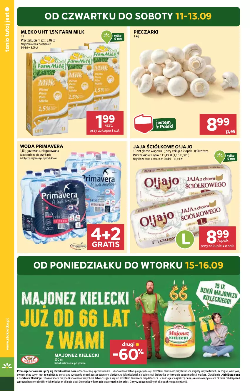Gazetka promocyjna Stokrotka - otw bez lady - ważna 11.09 do 12.09.2025 - strona 4 - produkty: Fa, Farm Milk, Gra, Jaja, Majonez, Mięso, Mleko, Owoce, Piec, Prima, Primavera, Warzywa, Woda