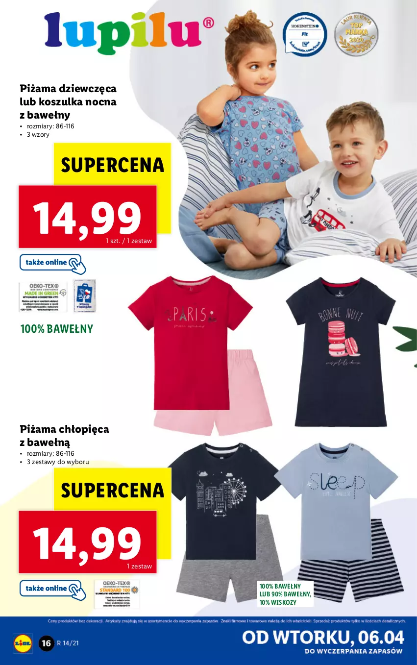 Gazetka promocyjna Lidl - GAZETKA - ważna 06.04 do 10.04.2021 - strona 16 - produkty: Kosz, Koszulka, Piżama