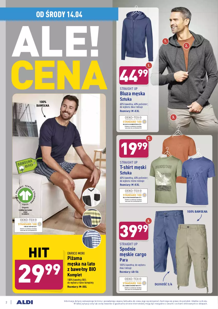 Gazetka promocyjna Aldi - ważna 14.04 do 17.04.2021 - strona 2 - produkty: Bluza, Piżama, Spodnie, T-shirt, Wełna