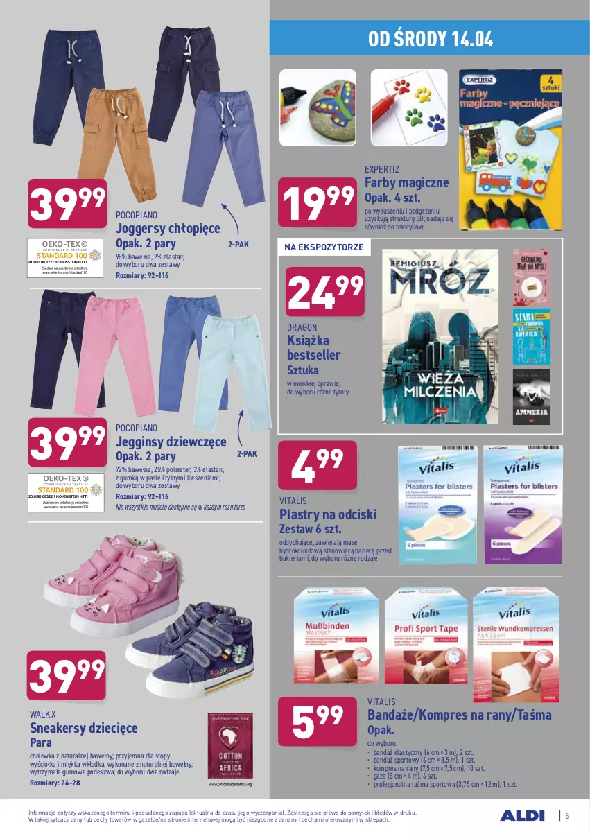 Gazetka promocyjna Aldi - ważna 14.04 do 17.04.2021 - strona 5 - produkty: Dzieci, Fa, Gin, Książka, Pocopiano, Por, Sneakersy, Sport, Top, Wełna