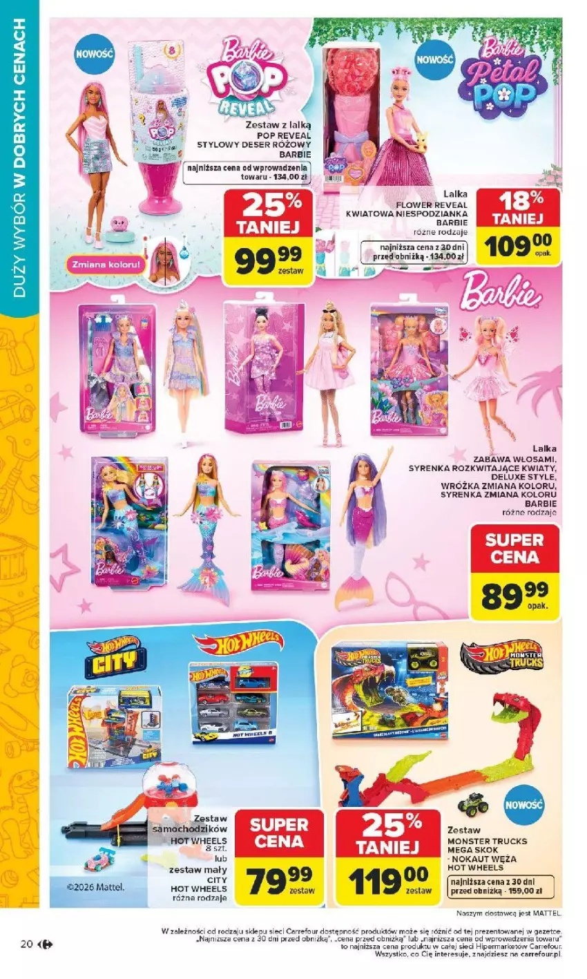 Gazetka promocyjna Carrefour - Gazetka Łap super okazje od poniedziałku! - ważna 02.02 do 14.02.2026 - strona 20 - produkty: Barbie, Deser, Fa, Hot Wheels, Lalka, Ser, Woda