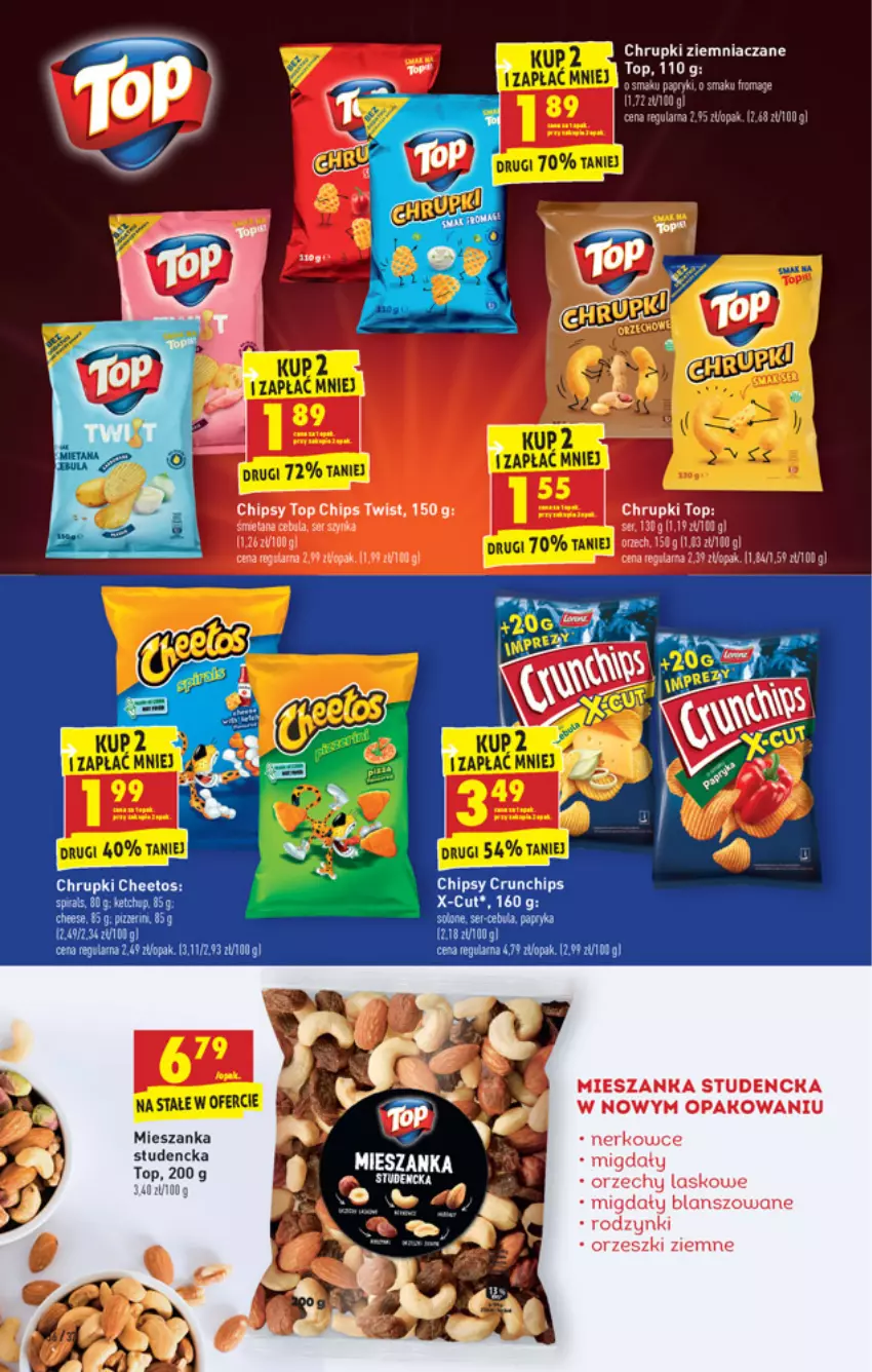 Gazetka promocyjna Biedronka - W tym tygodniu PK - ważna 12.07 do 17.07.2021 - strona 36 - produkty: Cebula, Cheetos, Chipsy, Chrupki, Crunchips, Fa, Gala, Mieszanka studencka, Migdały, Orzeszki, Orzeszki ziemne, Rodzynki, Top