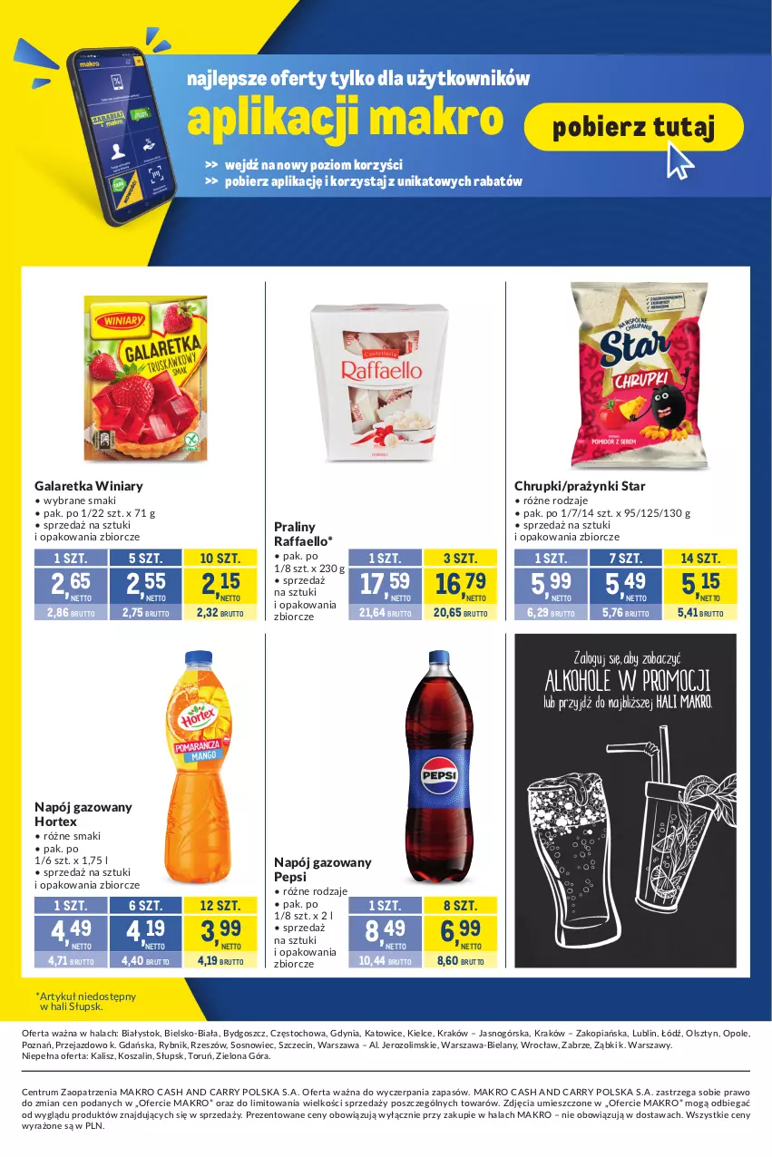 Gazetka promocyjna Makro - Kupujesz więcej płacisz mniej - ważna 21.01 do 17.02.2025 - strona 18 - produkty: Chrupki, Fa, Gala, Galaretka, Hortex, Kosz, Napój, Napój gazowany, Pepsi, Praliny, Raffaello, Rum, Sos, Szal, Winiary