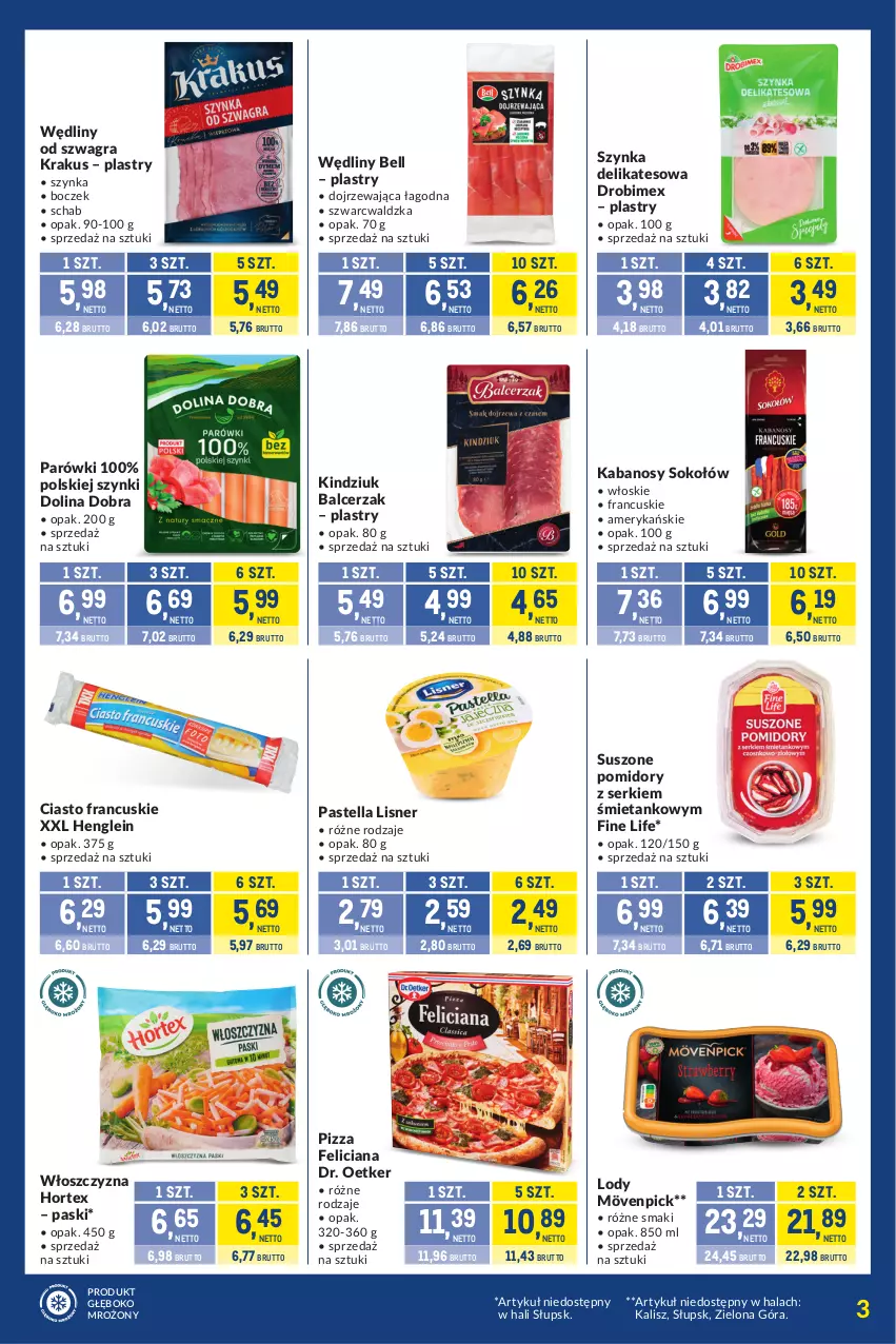 Gazetka promocyjna Makro - Kupujesz więcej płacisz mniej - ważna 21.01 do 17.02.2025 - strona 3 - produkty: Bell, Boczek, Ciasto francuskie, Dr. Oetker, Drobimex, Feliciana, Gra, Hortex, Kabanos, Kindziuk, Krakus, Lisner, Lody, Parówki, Pastella, Pizza, Pomidory, Ser, Sok, Sokołów, Suszone pomidory, Szynka, Szynka delikatesowa