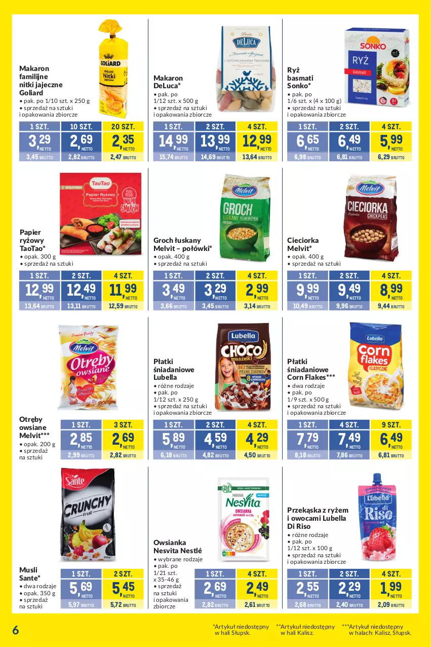 Gazetka promocyjna Makro - Kupujesz więcej płacisz mniej - ważna 21.01 do 17.02.2025 - strona 6 - produkty: Bell, Bella, Cieciorka, Corn flakes, Danio, Fa, Goliard, Groch, Lubella, Makaron, Melvit, Mus, Nestlé, Orka, Owsianka, Papier, Papier ryżowy, Ryż, Ryż basmati, Sante, Sonko, TaoTao