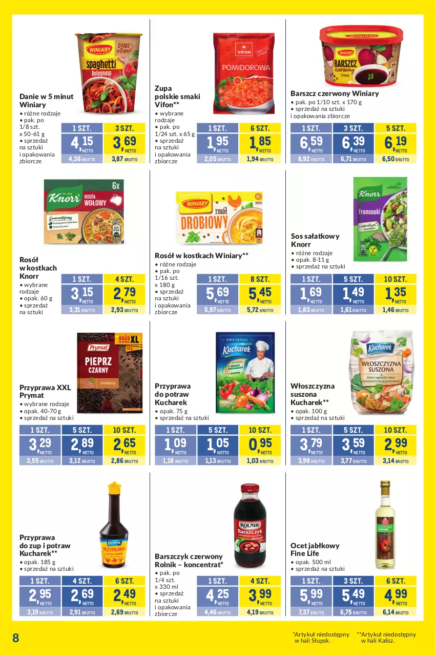 Gazetka promocyjna Makro - Kupujesz więcej płacisz mniej - ważna 21.01 do 17.02.2025 - strona 8 - produkty: Knorr, Kucharek, Ocet, Prymat, Przyprawa do potraw, Rolnik, Rosół, Sałat, Sos, Winiary, Zupa