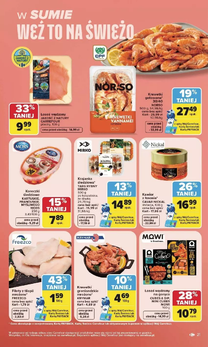 Gazetka promocyjna Carrefour - Gazetka Carrefour, Market w SUMIE najlepsz, od poniedziałku - ważna 27.07 do 01.08.2026 - strona 23 - produkty: Kawior, Koreczki śledziowe, Krajanka śledziowa, Krewetki, Sos