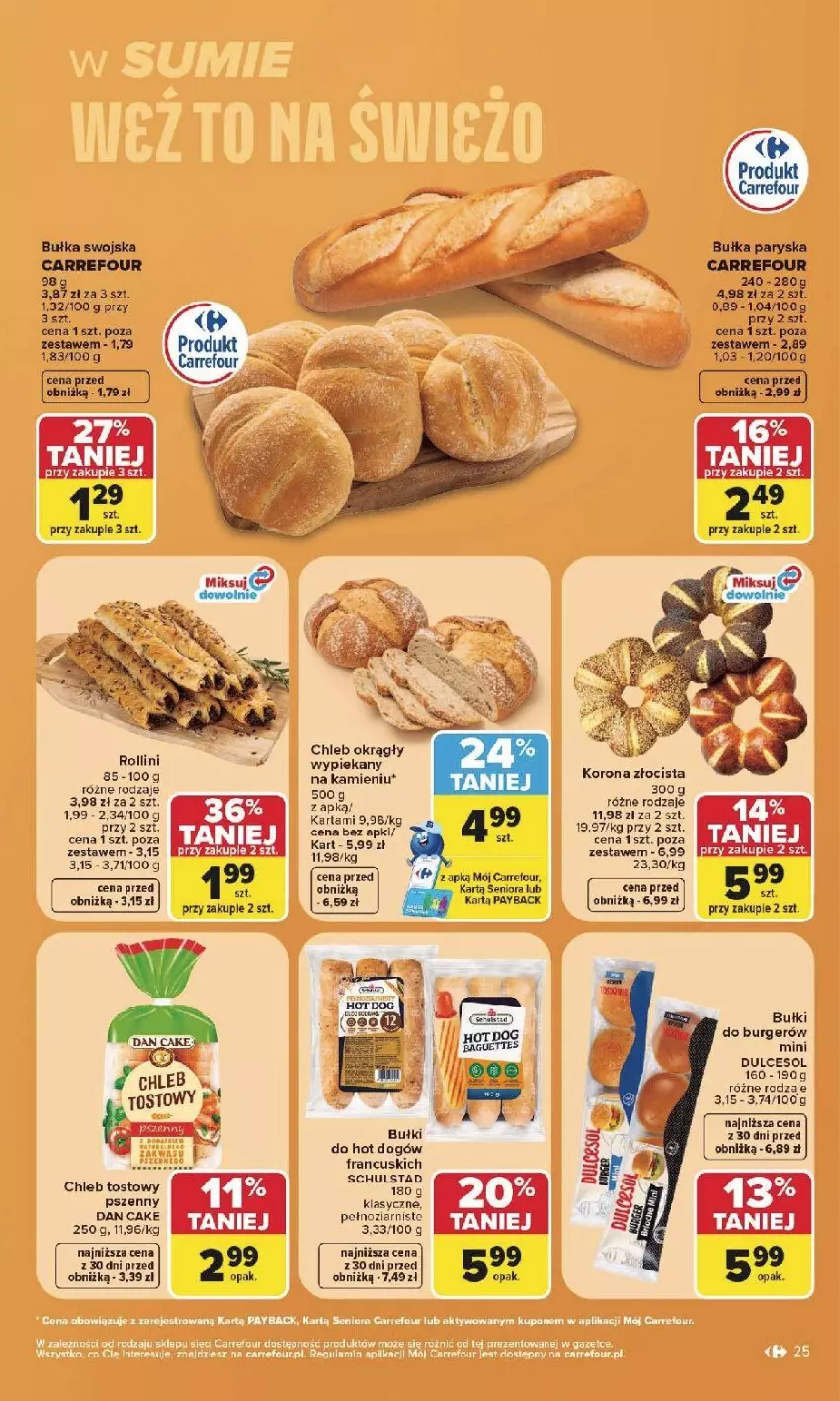 Gazetka promocyjna Carrefour - Gazetka Carrefour, Market w SUMIE najlepsz, od poniedziałku - ważna 27.07 do 01.08.2026 - strona 27 - produkty: Bułka, Burger, Chleb, Chleb tostowy, Dan Cake, Hot dog, Sól