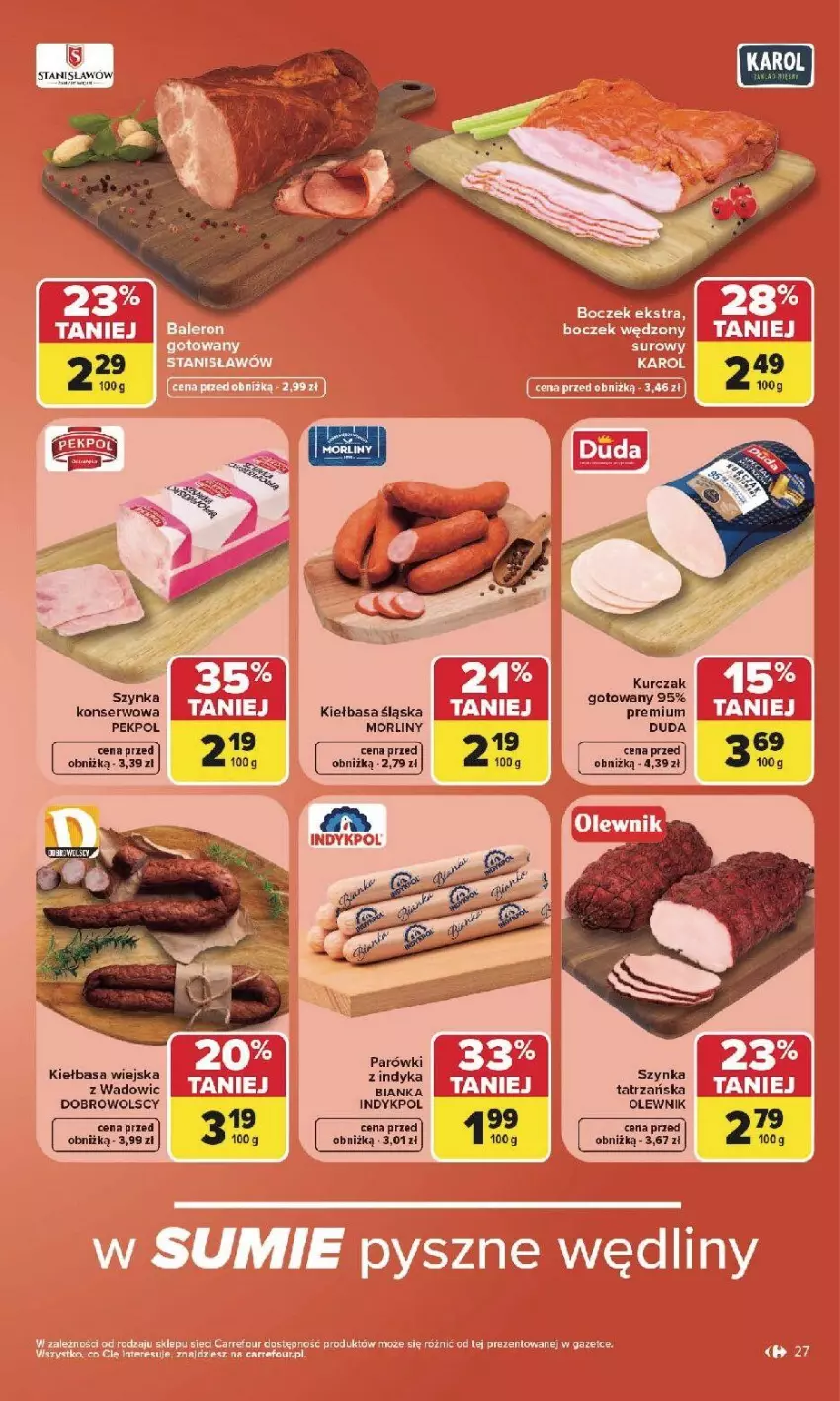 Gazetka promocyjna Carrefour - Gazetka Carrefour, Market w SUMIE najlepsz, od poniedziałku - ważna 27.07 do 01.08.2026 - strona 29 - produkty: Bianka, Duda, Fa, Kiełbasa, Kiełbasa śląska, Kiełbasa wiejska, Kurczak, Morliny, Olewnik, Parówki, Ser, Szynka