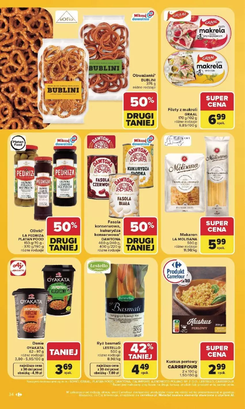 Gazetka promocyjna Carrefour - Gazetka Carrefour, Market w SUMIE najlepsz, od poniedziałku - ważna 27.07 do 01.08.2026 - strona 36 - produkty: Fa, Fasola, Gra, Graal, Kukurydza, Kuskus, Makaron, Oliwki, Ryż, Ryż basmati, Ser