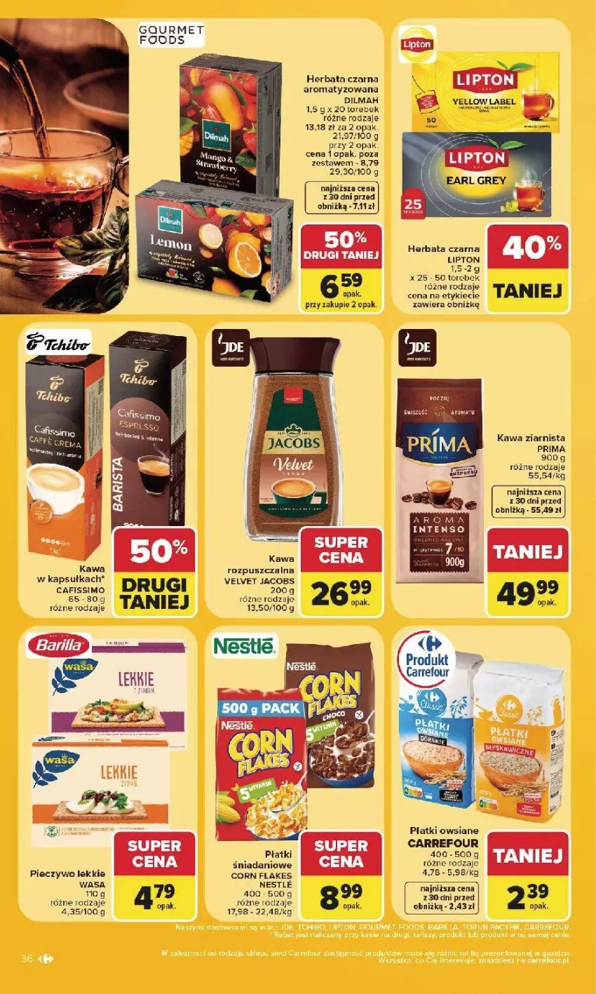 Gazetka promocyjna Carrefour - Gazetka Carrefour, Market w SUMIE najlepsz, od poniedziałku - ważna 27.07 do 01.08.2026 - strona 38 - produkty: Corn flakes, Danio, Dilmah, Herbata, Herbata czarna, Kawa, Kawa ziarnista, Lipton, Piec, Pieczywo, Płatki owsiane, Prima, Wasa