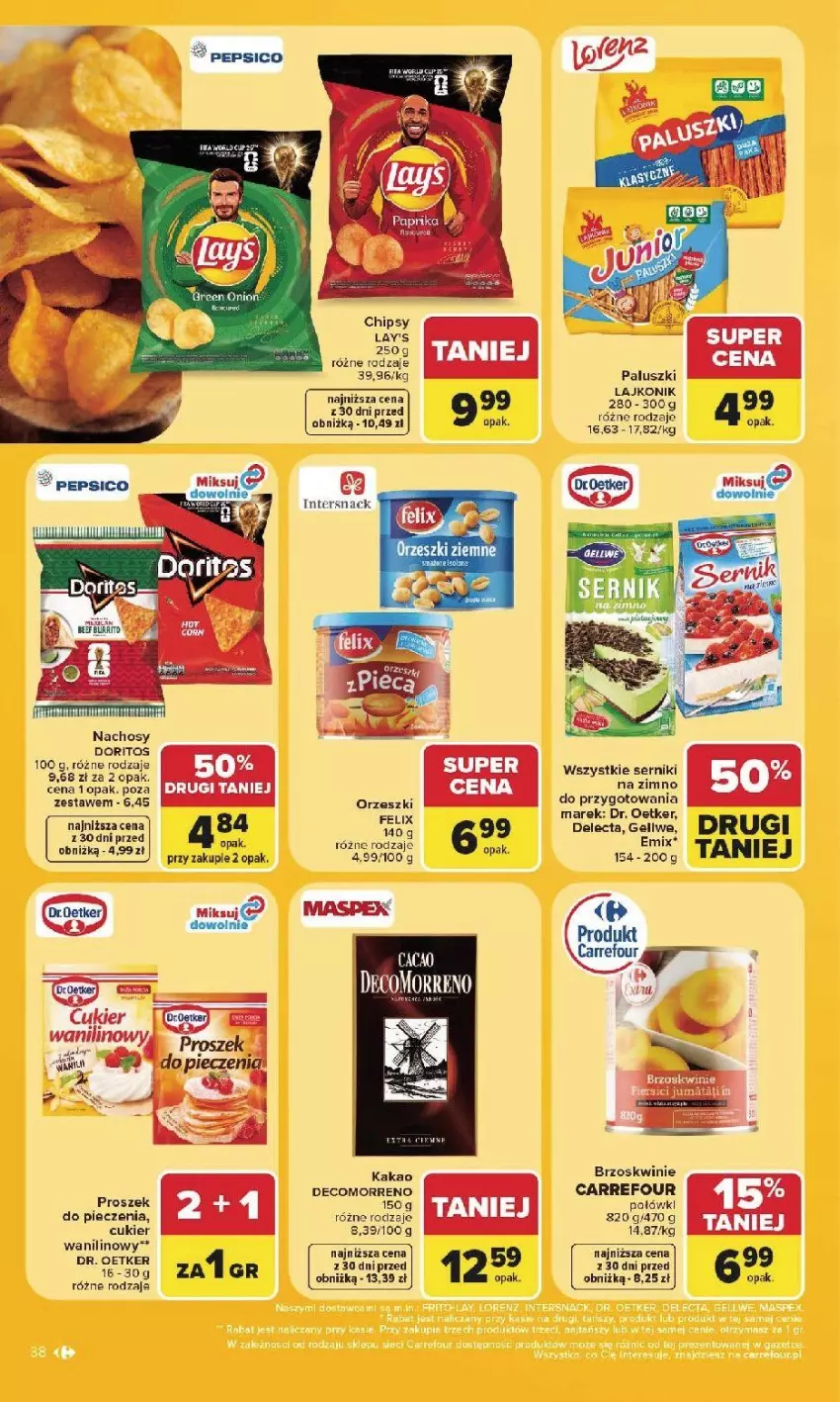 Gazetka promocyjna Carrefour - Gazetka Carrefour, Market w SUMIE najlepsz, od poniedziałku - ważna 27.07 do 01.08.2026 - strona 40 - produkty: Brzoskwinie, Chipsy, Cukier, Felix, Kakao, Orzeszki, Orzeszki ziemne, Pepsi, Piec, Ser
