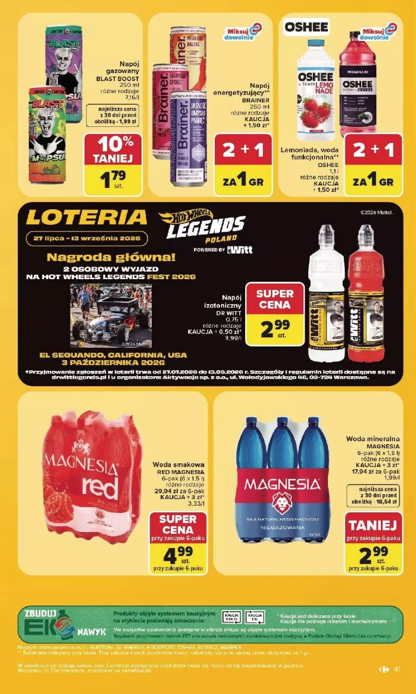 Gazetka promocyjna Carrefour - Gazetka Carrefour, Market w SUMIE najlepsz, od poniedziałku - ważna 27.07 do 01.08.2026 - strona 43 - produkty: Fa, Lemoniada, Mule, Napój, Napój izotoniczny, Oshee, Woda, Woda mineralna