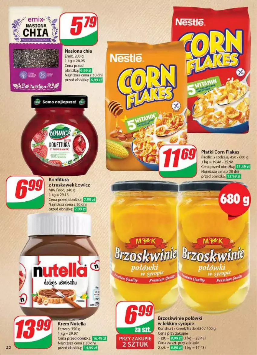 Gazetka promocyjna Dino - ważna 05.02 do 11.02.2025 - strona 15 - produkty: Brzoskwinie, Chia, Cif, Corn flakes, Ferrero, Konfitura, Nutella, Syrop