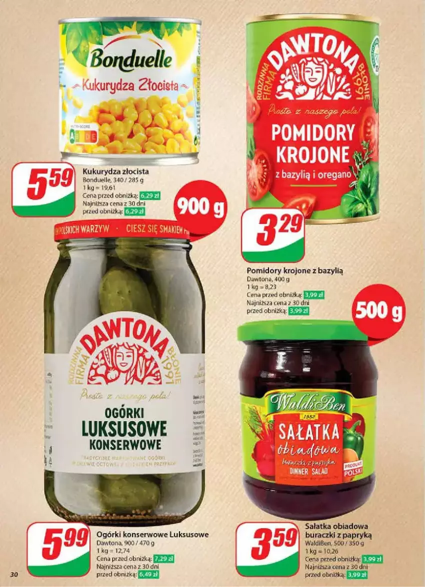 Gazetka promocyjna Dino - ważna 05.02 do 11.02.2025 - strona 24 - produkty: Bazyl, Buraczki, Dawtona, Kukurydza, Ogórki konserwowe, Pomidory, Pomidory krojone, Sałat, Sałatka, Ser