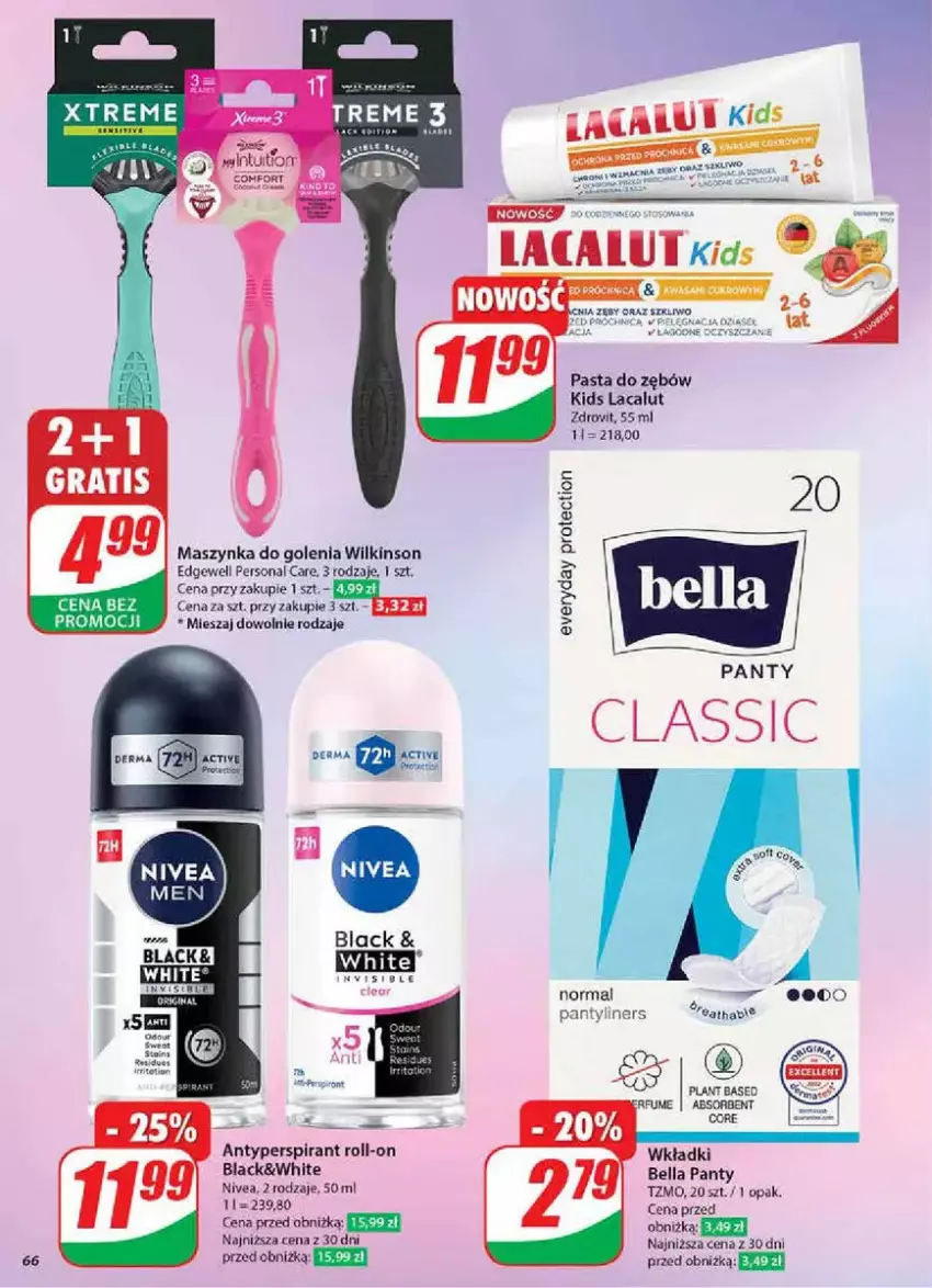 Gazetka promocyjna Dino - ważna 05.02 do 11.02.2025 - strona 63 - produkty: Antyperspirant, Bell, Bella, Lacalut, Lack, Maszynka, Maszynka do golenia, Nivea, Pasta do zębów, Szynka