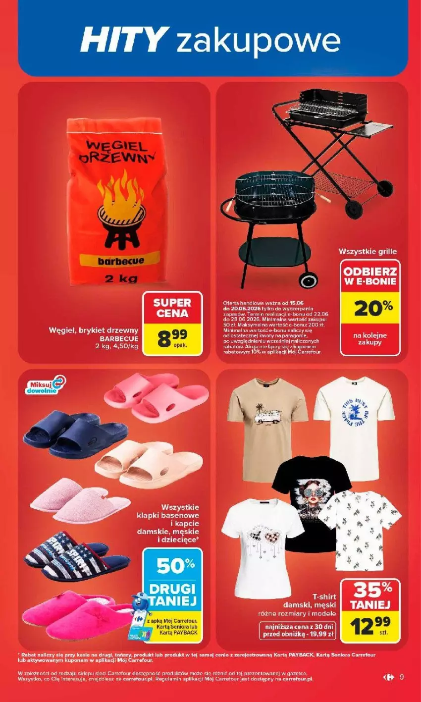 Gazetka promocyjna Carrefour - Gazetka Carrefour, Market w SUMIE najlpeszy, od poniedziałku - ważna 15.06 do 20.06.2026 - strona 11 - produkty: Brykiet drzewny, Dzieci, Grill, Kapcie, T-shirt